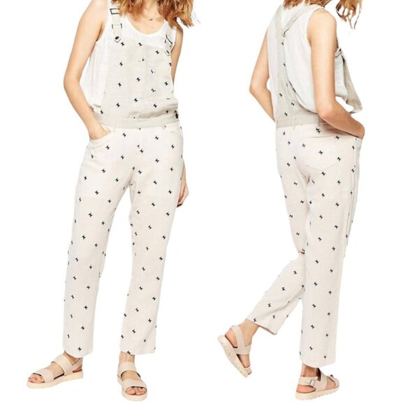 Harlyn Pants - Harlyn Embroidered Cropped Linen Mix Overalls